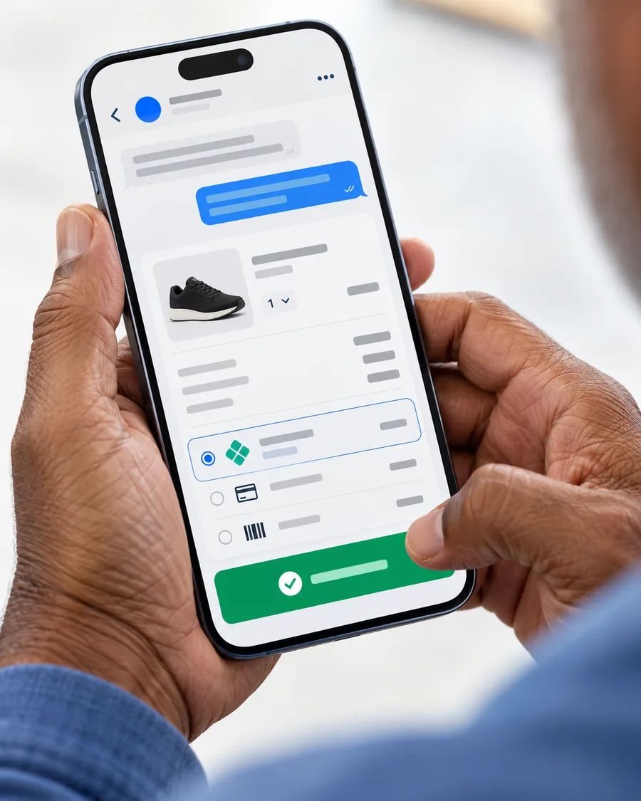 Celular mostrando um pedido com opção de pagamento por Pix